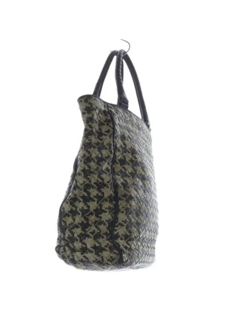Bottega Veneta Intrecciato Houndstooth Pattern Tote Bag Hand Bicolor Black Ivory